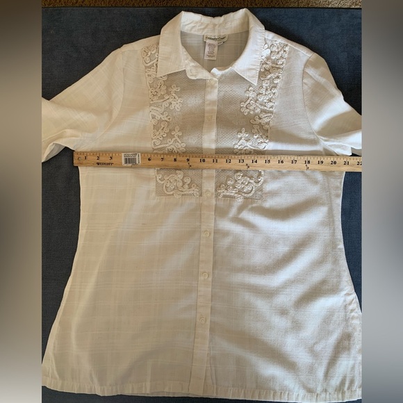 Coldwater Creek Womens Blouse PL Cream Long Sleeve Embroidered Floral Boho - Picture 7 of 8